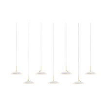 Load image into Gallery viewer, Royyo LED Linear Pendant Light in 7-Light/Matte White with Gold accent.