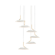 Load image into Gallery viewer, Royyo LED Multi Light Pendant Light in 6-Light/Matte White with Gold accent.