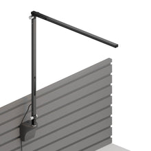 Load image into Gallery viewer, Z-Bar Solo LED Desk Lamp in Metallic Black/Slatwall Mount.