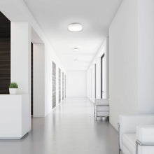 Load image into Gallery viewer, Aston LED Flush Mount Ceiling Light in lobby.