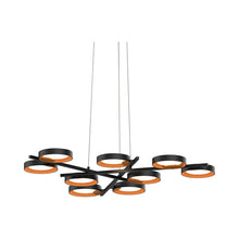 Load image into Gallery viewer, Light Guide Ring 9-Light LED Pendant Light in Satin Black with Apricot Interior.