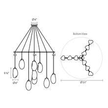 Load image into Gallery viewer, Liquid Tri-Spreader LED Pendant Light - line drawing.