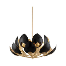 Load image into Gallery viewer, Lotus Chandelier in 16-Light/Gold Leaf/Black.