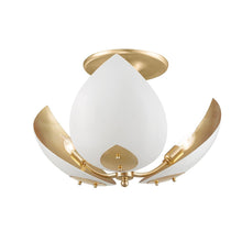 Load image into Gallery viewer, Lotus Semi Flush Mount Ceiling Light in Gold Leaf/White.