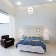 Load image into Gallery viewer, PH Snowball Pendant Light in bedroom.