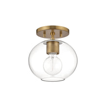 Load image into Gallery viewer, Margot 1-Light Semi-Flush Mount Ceiling Light in Aged Brass.