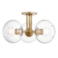 Load image into Gallery viewer, Margot 3-Light Semi-Flush Mount Ceiling Light in Brass and Clear.