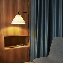 Load image into Gallery viewer, Funiculi Floor Lamp with Fabric Shade in living room.