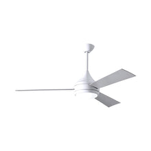 Load image into Gallery viewer, Donaire Outdoor LED Ceiling Fan in Gloss White/Brushed Stainless.