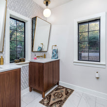 Load image into Gallery viewer, Vesper Semi Flush Mount Ceiling Light in bathroom.