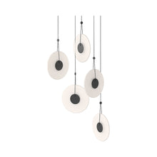 Load image into Gallery viewer, Meclisse™ Multi Light LED Pendant Light in Satin Black/Etched Glass (5-Light).