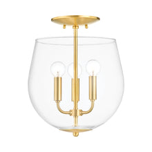 Load image into Gallery viewer, Bobbi Semi Flush Mount Ceiling Light in Aged Brass.