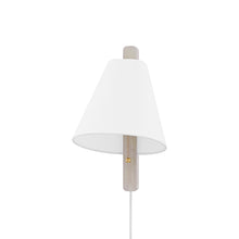 Load image into Gallery viewer, Ellen Plug-In Wall Light in Aged Brass/Wood Whitewash Ash.