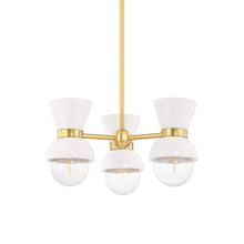 Load image into Gallery viewer, Gillian Semi Flush Mount Ceiling Light in Aged Brass/Ceramic Gloss Cream.