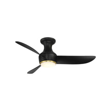 Load image into Gallery viewer, Corona Outdoor LED Flush Mount Ceiling Fan in Matte Black/Soft Brass (44-Inch).