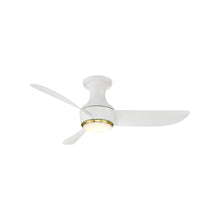 Load image into Gallery viewer, Corona Outdoor LED Flush Mount Ceiling Fan in Matte White/Soft Brass (44-Inch).