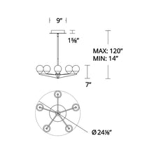 Load image into Gallery viewer, Double Bubble LED Chandelier - line drawing.