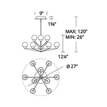 Load image into Gallery viewer, Double Bubble LED Chandelier - line drawing.