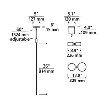 Load image into Gallery viewer, ModernRail LED Pendant Light - line drawing.