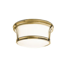 Load image into Gallery viewer, Newport Flush Mount Ceiling Light in Aged Brass.