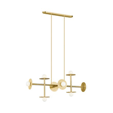 Load image into Gallery viewer, Nodes Linear Chandelier in Brass and White.