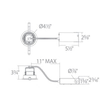 Load image into Gallery viewer, Ocularc 3.5 Round Dim-to-Warm Remodel Recessed Housing - line drawing.