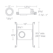 Load image into Gallery viewer, Ocularc 3.5 Round New Construction Dim-to-Warm Recessed Housing - line drawing.