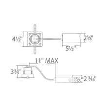 Load image into Gallery viewer, Ocularc 3.5 Square Dim-to-Warm Remodel Recessed Housing - line drawing.