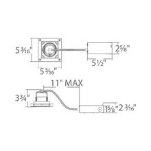 Load image into Gallery viewer, Ocularc 3.5 Square Remodel LED Recessed Housing - line drawing.