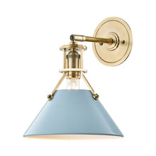 Load image into Gallery viewer, Painted No.2 Wall Light in Aged Brass/Blue Bird.