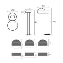 Load image into Gallery viewer, Reals Dome Cap LED Bollard - line drawing.