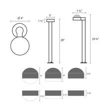 Load image into Gallery viewer, Reals Dome Cap LED Bollard - line drawing.