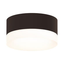 Load image into Gallery viewer, Reals Outdoor LED Flush Mount Ceiling Light in Textured Bronze/White Cylinder Lens.