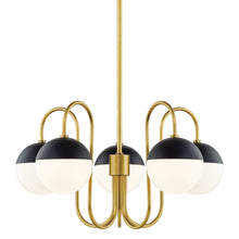 Load image into Gallery viewer, Renee Chandelier in Black, Brass and White.