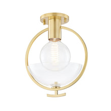 Load image into Gallery viewer, Ringo 1-Light Semi-Flush Mount Ceiling Light in Aged Brass.