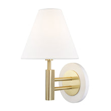 Load image into Gallery viewer, Robbie Wall Light in Aged Brass / White.
