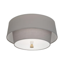 Load image into Gallery viewer, Decker Flush Mount Ceiling Light in Smoke Gray/Modern Brass.