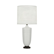 Load image into Gallery viewer, Hadrian Table Lamp in Matte Dove Glazed/Deep Patina Bronze.