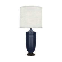 Load image into Gallery viewer, Hadrian Table Lamp in Matte Midnight Blue Glazed/Deep Patina Bronze.