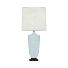 Load image into Gallery viewer, Hadrian Table Lamp in Matte Sky Blue Glazed/Deep Patina Bronze.