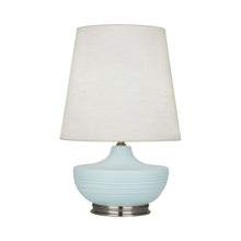 Load image into Gallery viewer, Nolan Table Lamp in Matte Sky Blue/ Dark Antique Nickel.