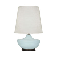 Load image into Gallery viewer, Nolan Table Lamp in Matte Sky Blue/ Deep Patina Bronze.
