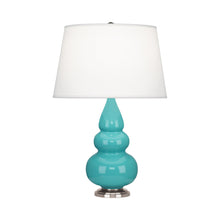 Load image into Gallery viewer, Triple Gourd Accent Lamp in Egg Blue/Antique Silver.