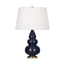 Load image into Gallery viewer, Triple Gourd Accent Lamp in Midnight Blue/Antique Brass.