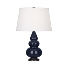 Load image into Gallery viewer, Triple Gourd Accent Lamp in Midnight Blue/Deep Patina Bronze.