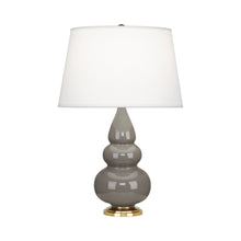 Load image into Gallery viewer, Triple Gourd Accent Lamp in Smoky Taupe/Antique Natural Brass.