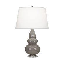 Load image into Gallery viewer, Triple Gourd Accent Lamp in Smoky Taupe/Antique Silver.