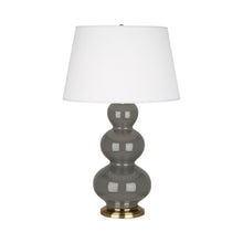 Load image into Gallery viewer, Triple Gourd Table Lamp in Antique Brass/Ash.