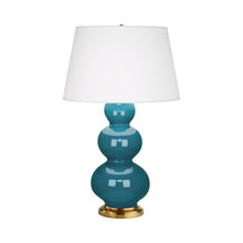 Load image into Gallery viewer, Triple Gourd Table Lamp in Antique Brass/Peacock.