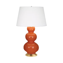 Load image into Gallery viewer, Triple Gourd Table Lamp in Antique Brass/Pumpkin.
